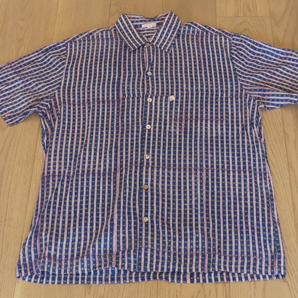 Anokhi Horizontal Striped & Polka Dot Medium Short Sleeve Button Down Shirt - Picture 1 of 6